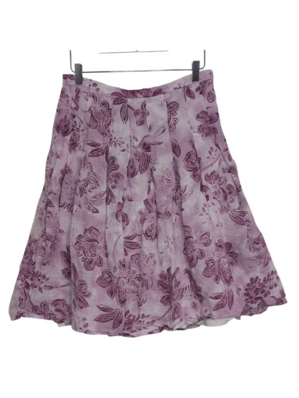 J Jill Linen Floral Skirt Womens Petite Size 8 Purple Pleated Flowy A Line Boho